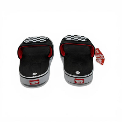 🏁🔴 Vans Checkerboard Slides – Black & White Red Accent Edition
