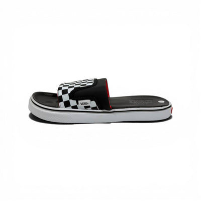🏁🔴 Vans Checkerboard Slides – Black & White Red Accent Edition