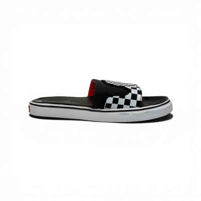 🏁🔴 Vans Checkerboard Slides – Black & White Red Accent Edition
