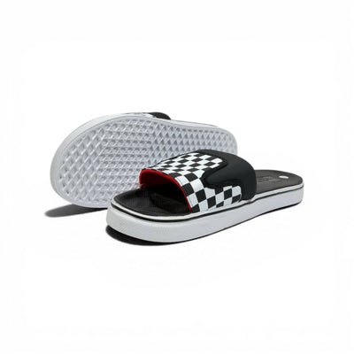 🏁🔴 Vans Checkerboard Slides – Black & White Red Accent Edition