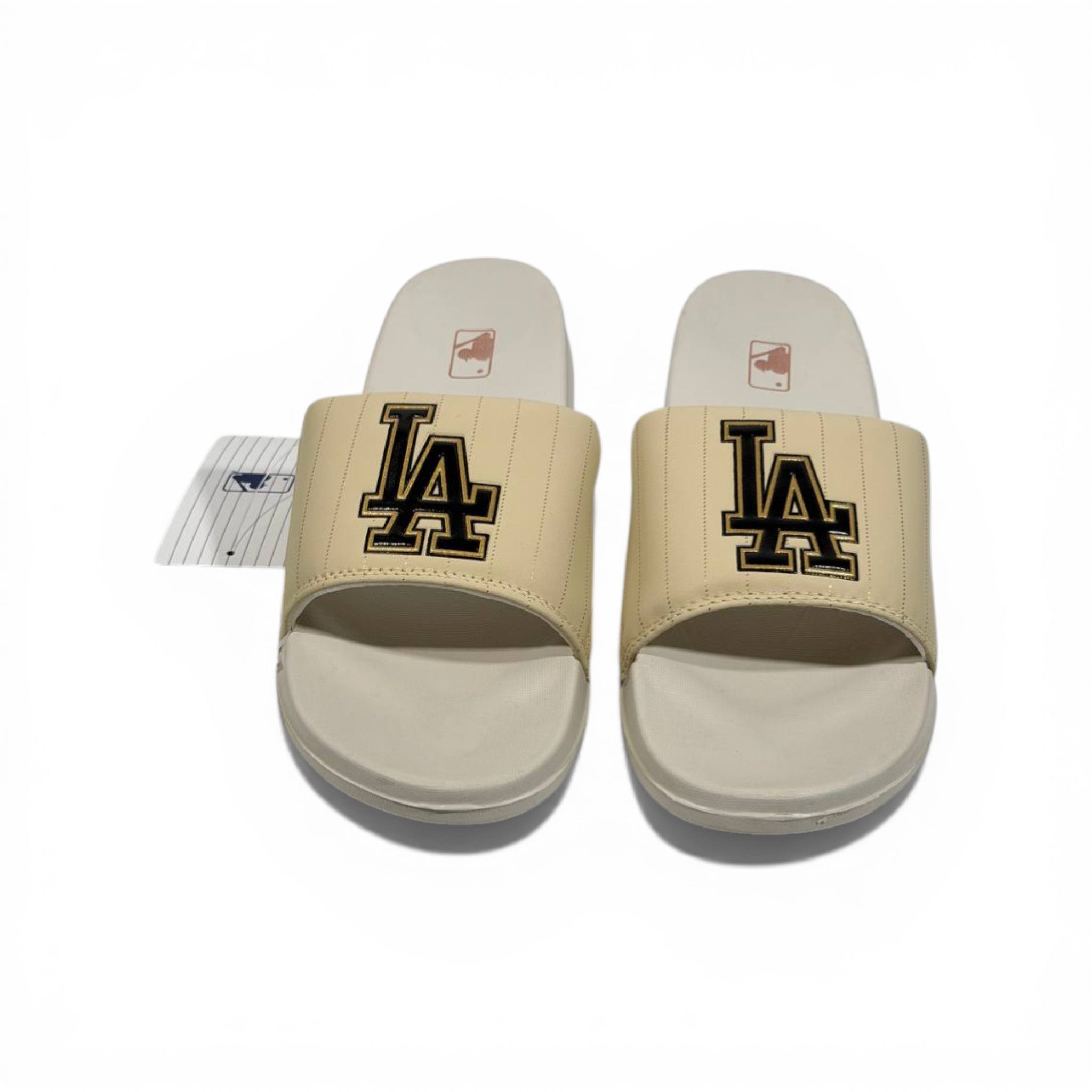 🤍⚾ LA Logo Slides – Beige Premium Comfort Edition