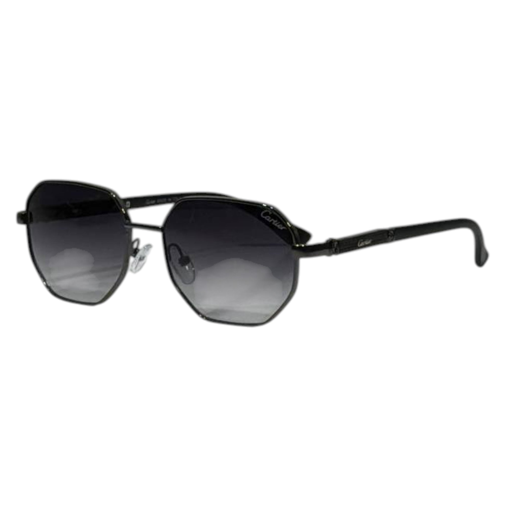 Cartier Hexagonal Sunglasses – Black Metal Frame with Gradient Grey Lenses 🕶️✨