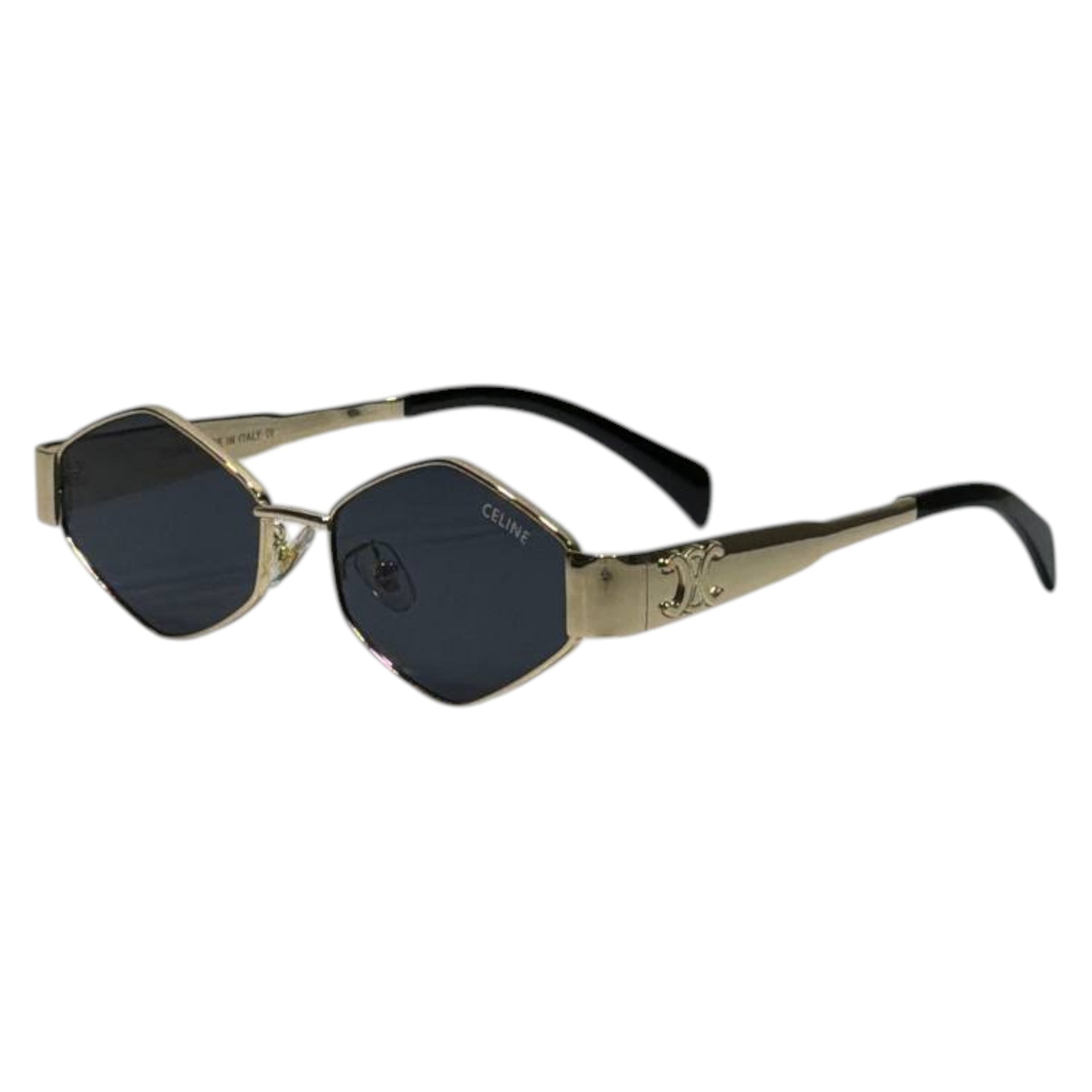 Celine Luxury Geometric Sunglasses – Gold Metal Frame with Black Lenses ✨🕶️