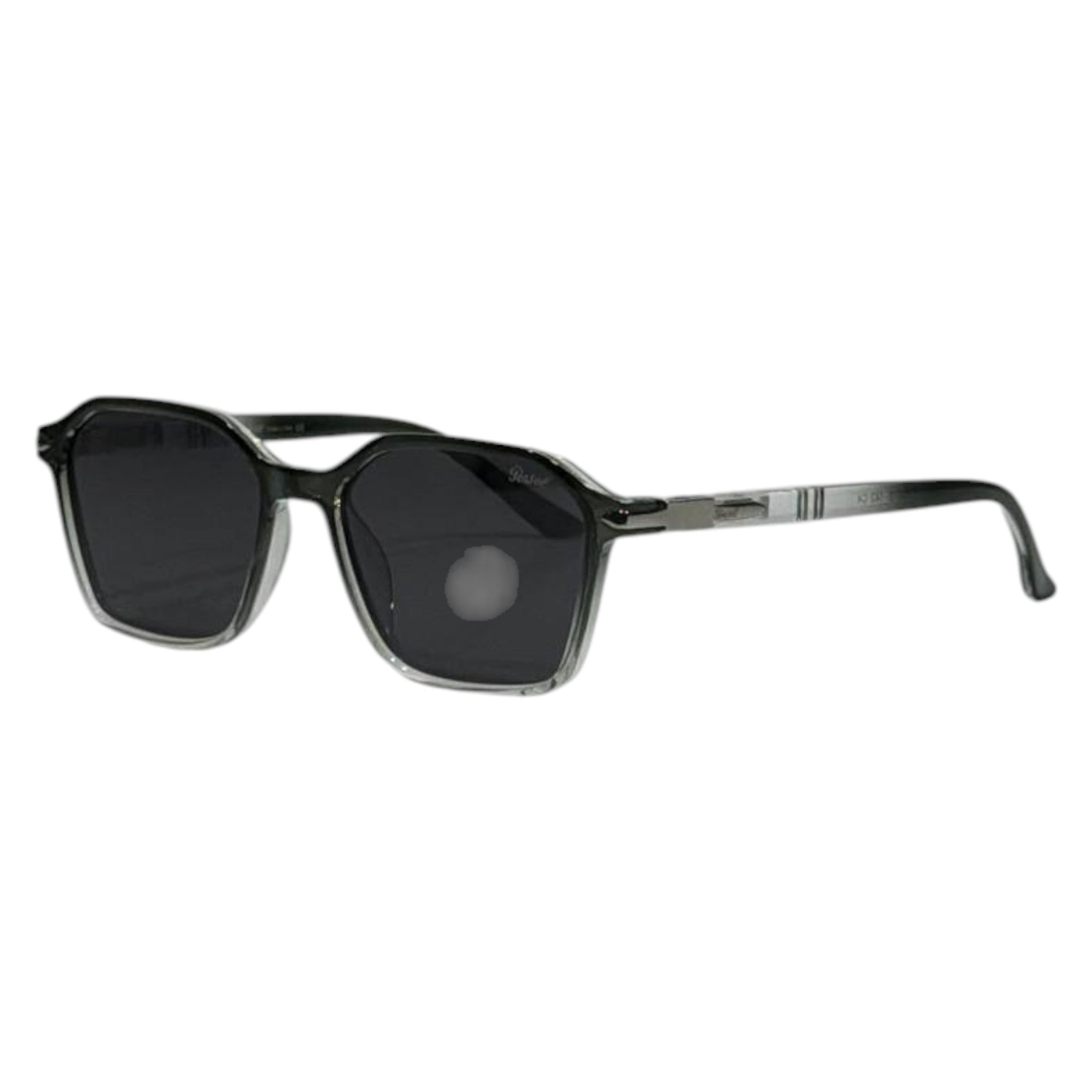Persol Classic Square Sunglasses – Transparent Smoke Frame with Black Lenses