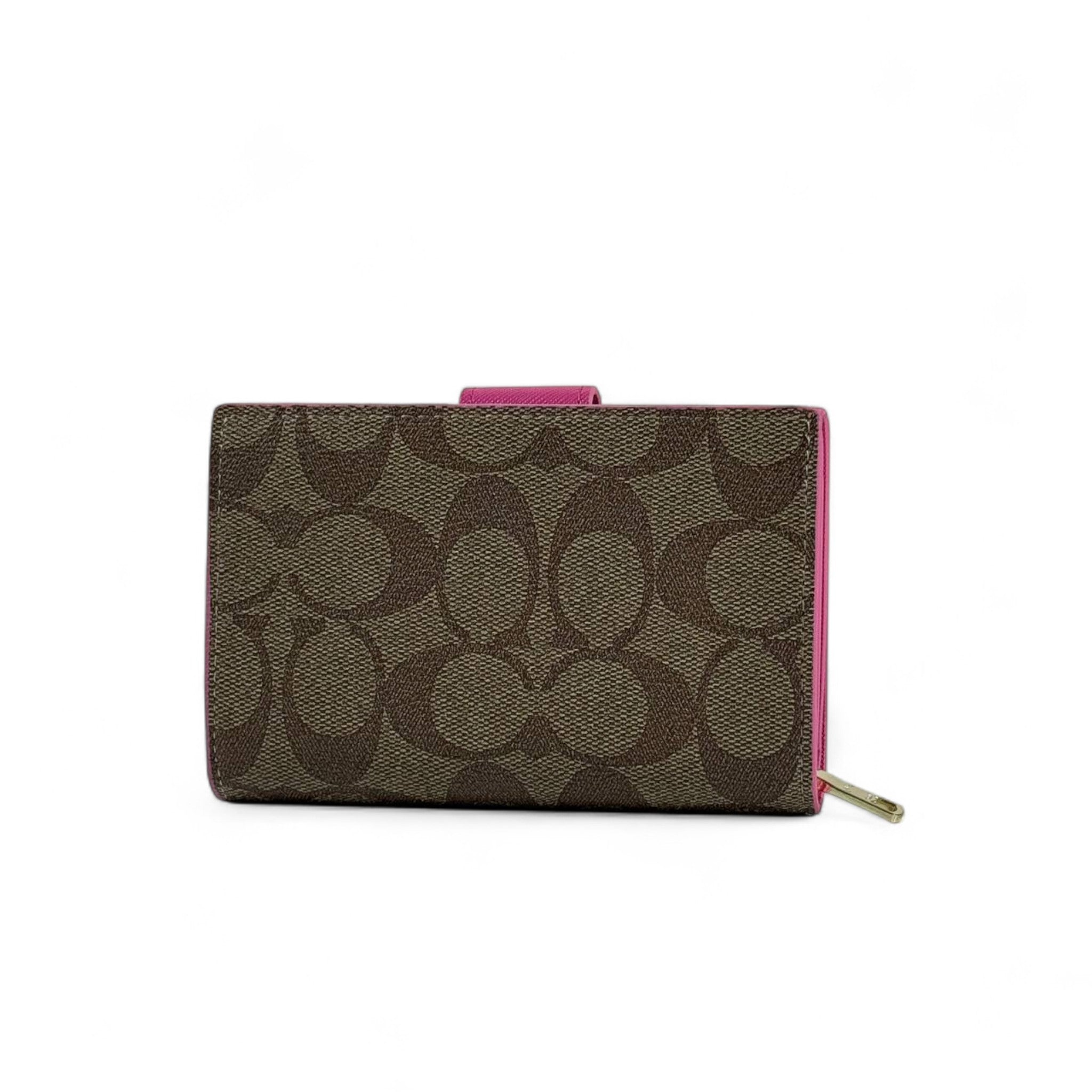 Coach Signature Canvas Wallet 🌟 | Brown with Fuchsia Trim