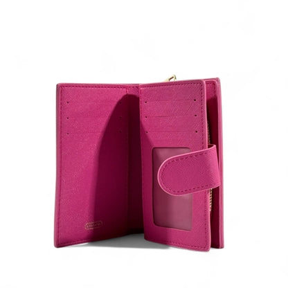 Coach Signature Canvas Wallet 🌟 | Brown with Fuchsia Trim