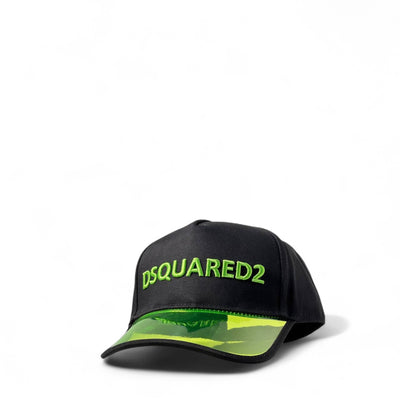 DSQUARED2 Black Cap with Neon Green Logo & Glossy Brim 💚🖤🧢