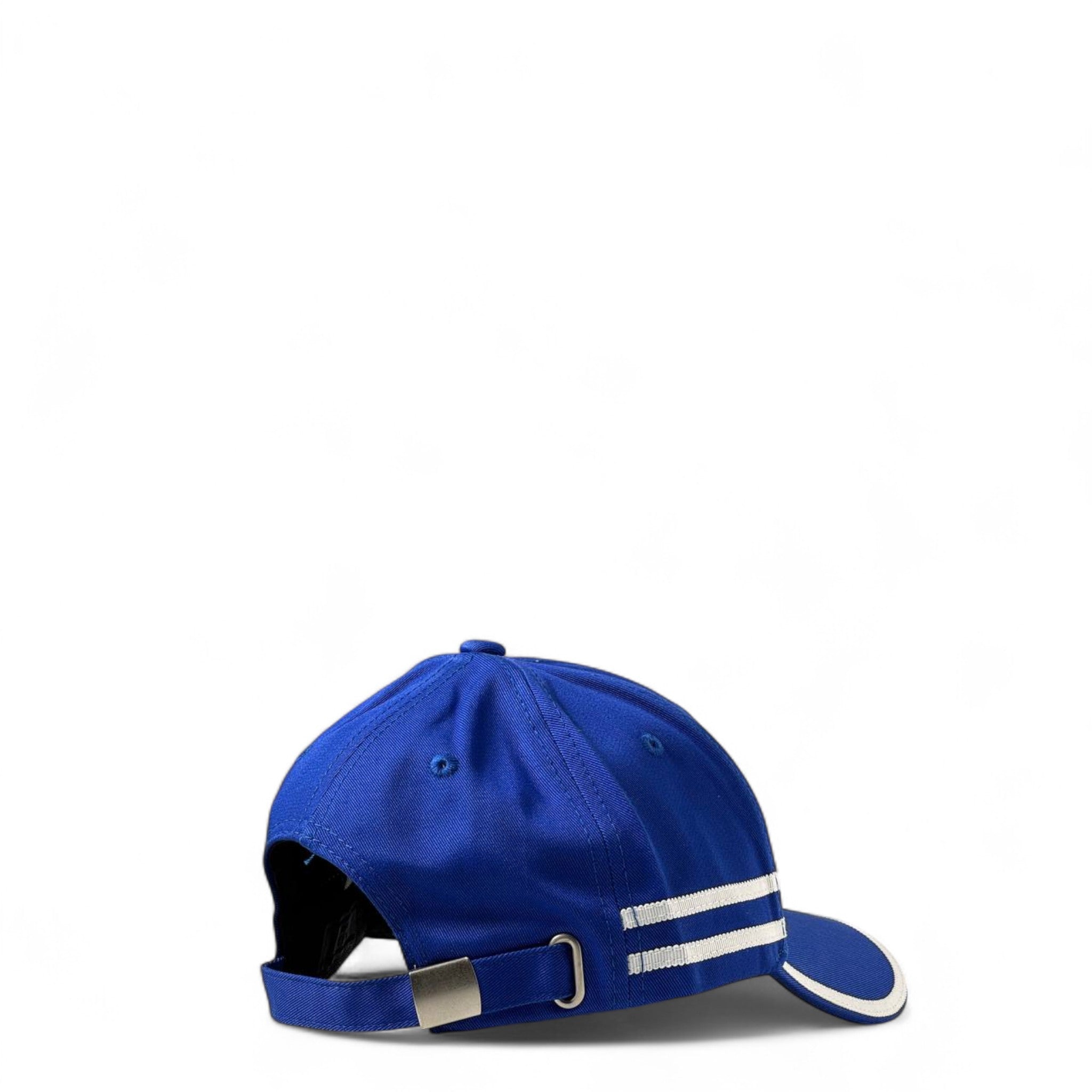 Prada Royal Blue Cap with Silver Logo Plate & Sporty Stripes 💙⚡
