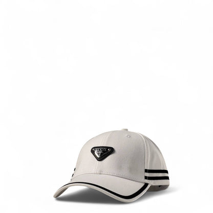 Prada White Cap with Black Logo & Sporty Stripe Accents ⚪🖤