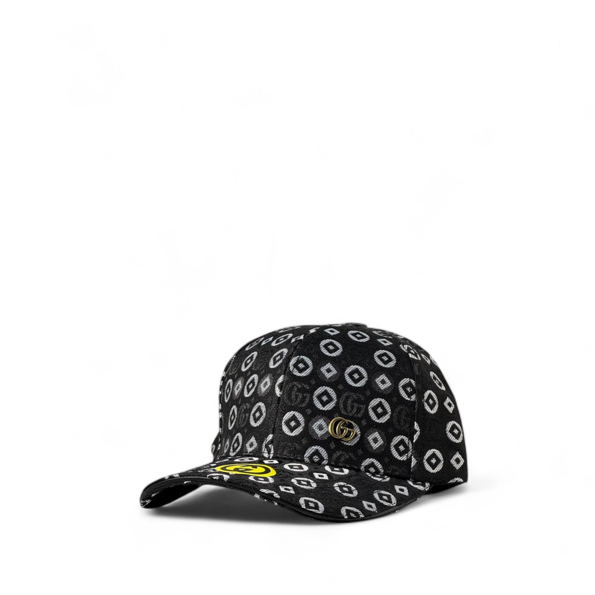 Gucci Black Monogram Cap with Gold GG & Yellow Accent ⚫✨🧢