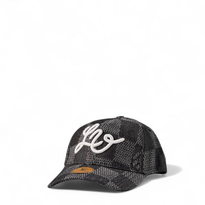 Louis Vuitton Plaid Cap – Textured Script Embroidery 🖤🧵