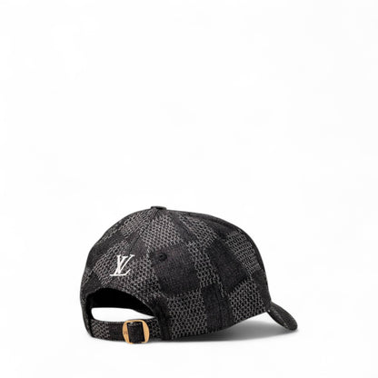 Louis Vuitton Plaid Cap – Textured Script Embroidery 🖤🧵