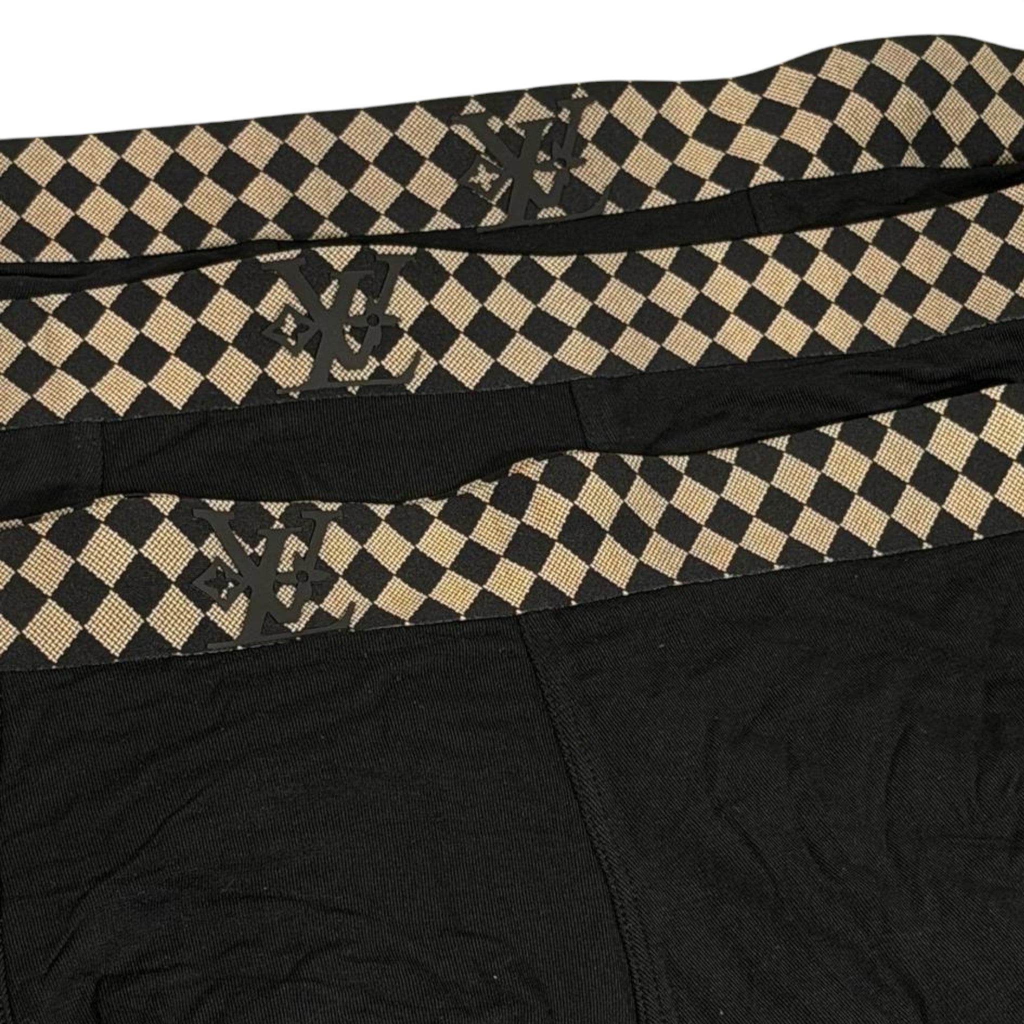 Louis Vuitton Men’s Black Diamond Waistband Boxer Set – 3 Pieces | Premium Soft Stretch 🩳🖤