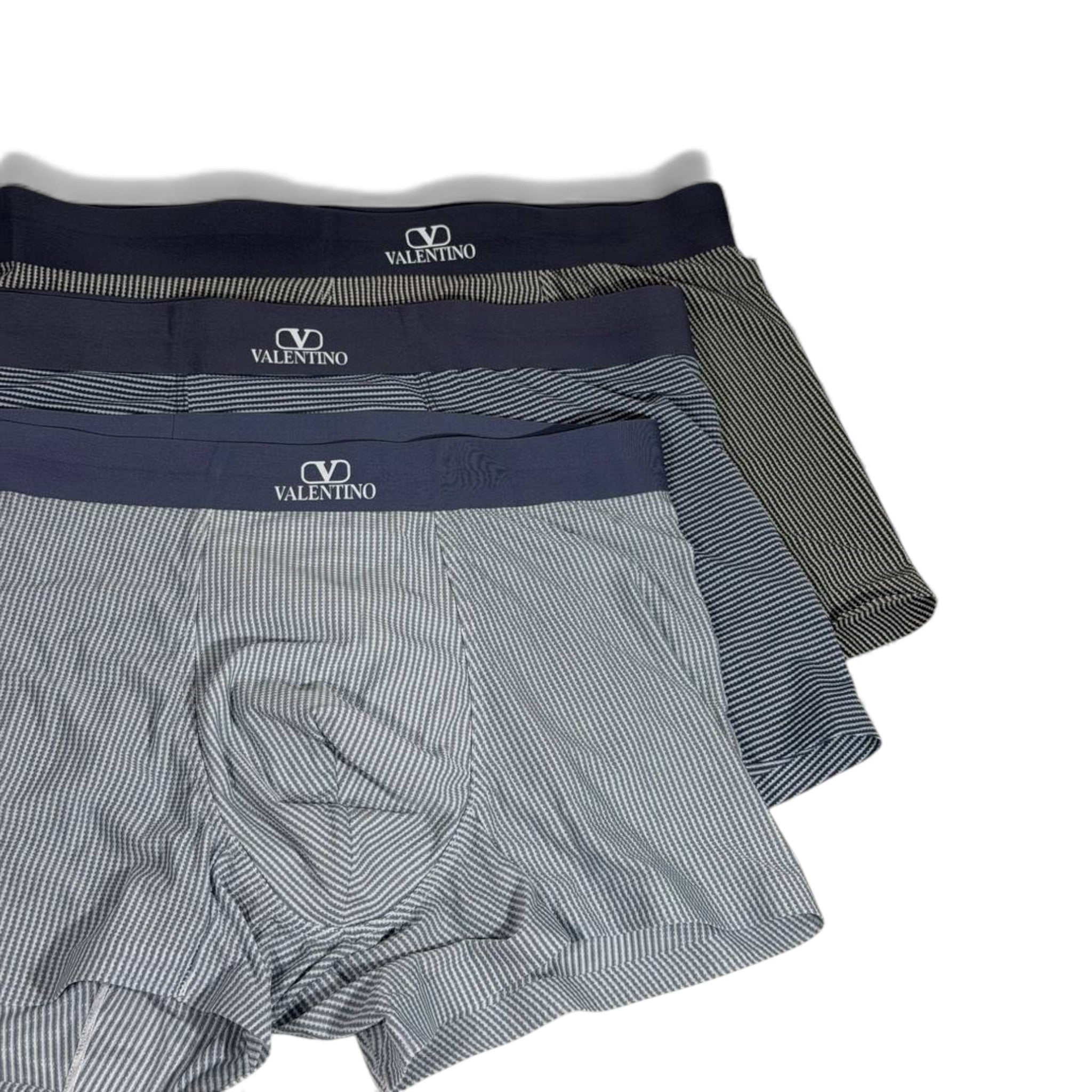 Valentino Men’s Striped Boxer Set – 3 Pieces | Premium Soft Comfort & Elegant Fit 🩳💙