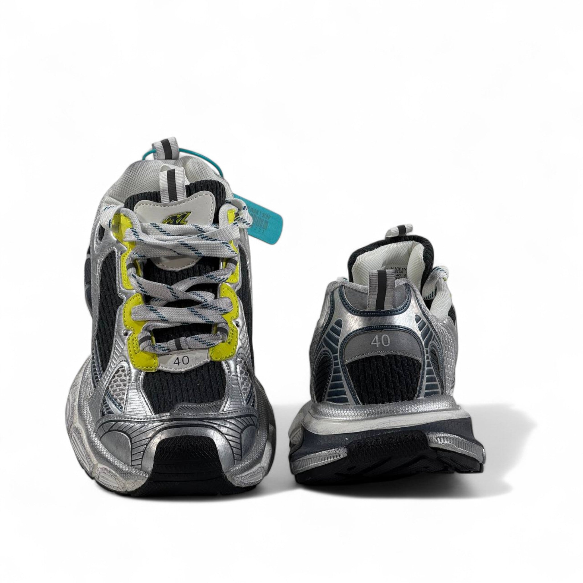 Balenciaga 3XL Sneakers – Silver & Neon Power Run ⚡👟