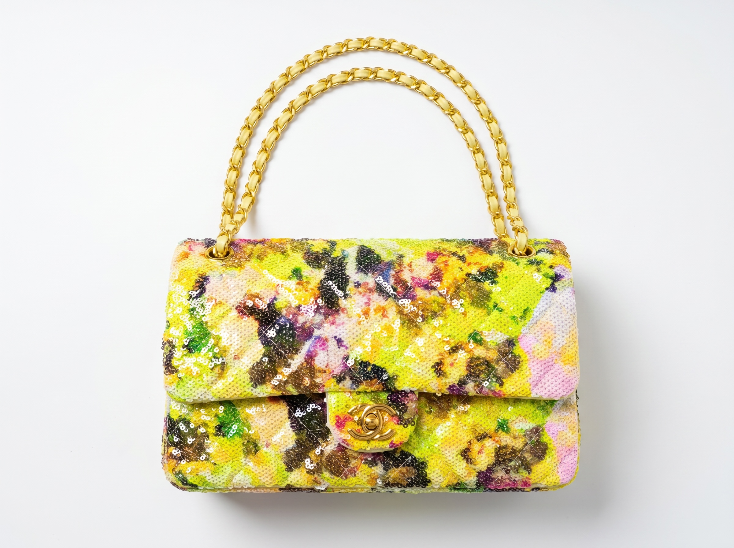 ✨ Chanel Floral Sequin Classic Flap Bag 🌸💛