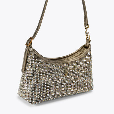 Kurt Geiger gold crystal-embellished hobo shoulder bag with signature hardware