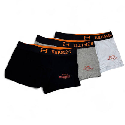 Hermès Men’s Boxer Briefs – 3 Pack (Black, Grey & White) 🖤🤍✨