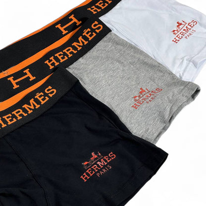 Hermès Men’s Boxer Briefs – 3 Pack (Black, Grey & White) 🖤🤍✨