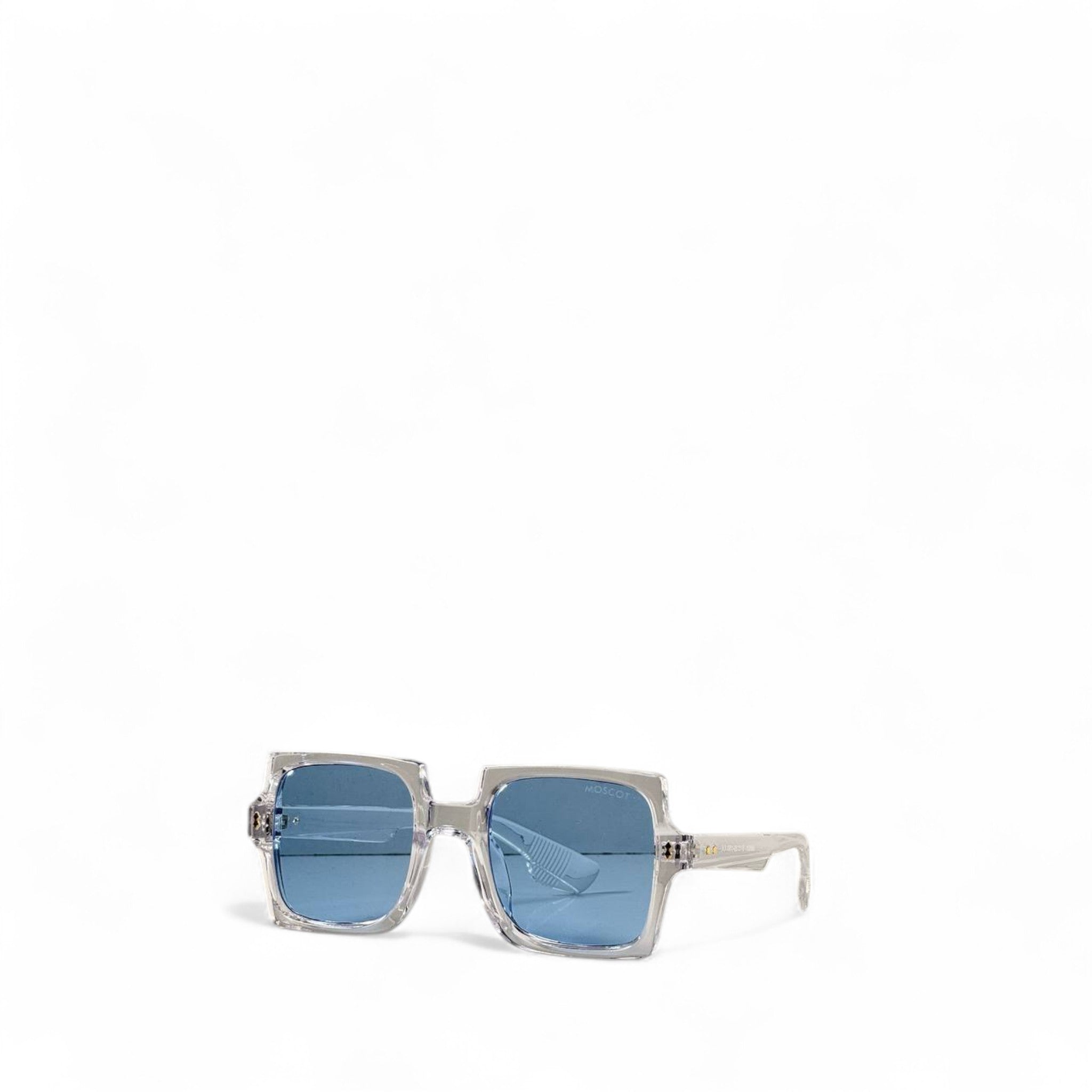 🔷 MOSCOT Square Clear-Frame Blue Lens Sunglasses – Timeless Cool with a Modern Edge 🕶️