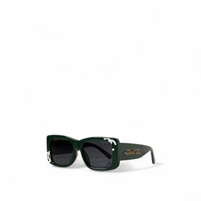 💚 CHANEL Green Square Sunglasses – Iconic Gold Logo with Silver Monogram Finish ✨🕶️