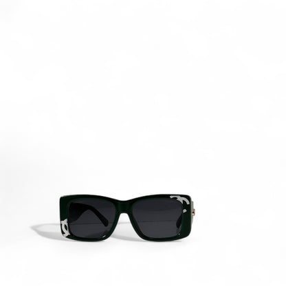 💚 CHANEL Green Square Sunglasses – Iconic Gold Logo with Silver Monogram Finish ✨🕶️