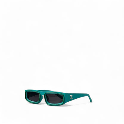🟢 Louis Vuitton Green Rectangle Sunglasses – Monogram Cool with Retro Street Vibes 🕶️🧊