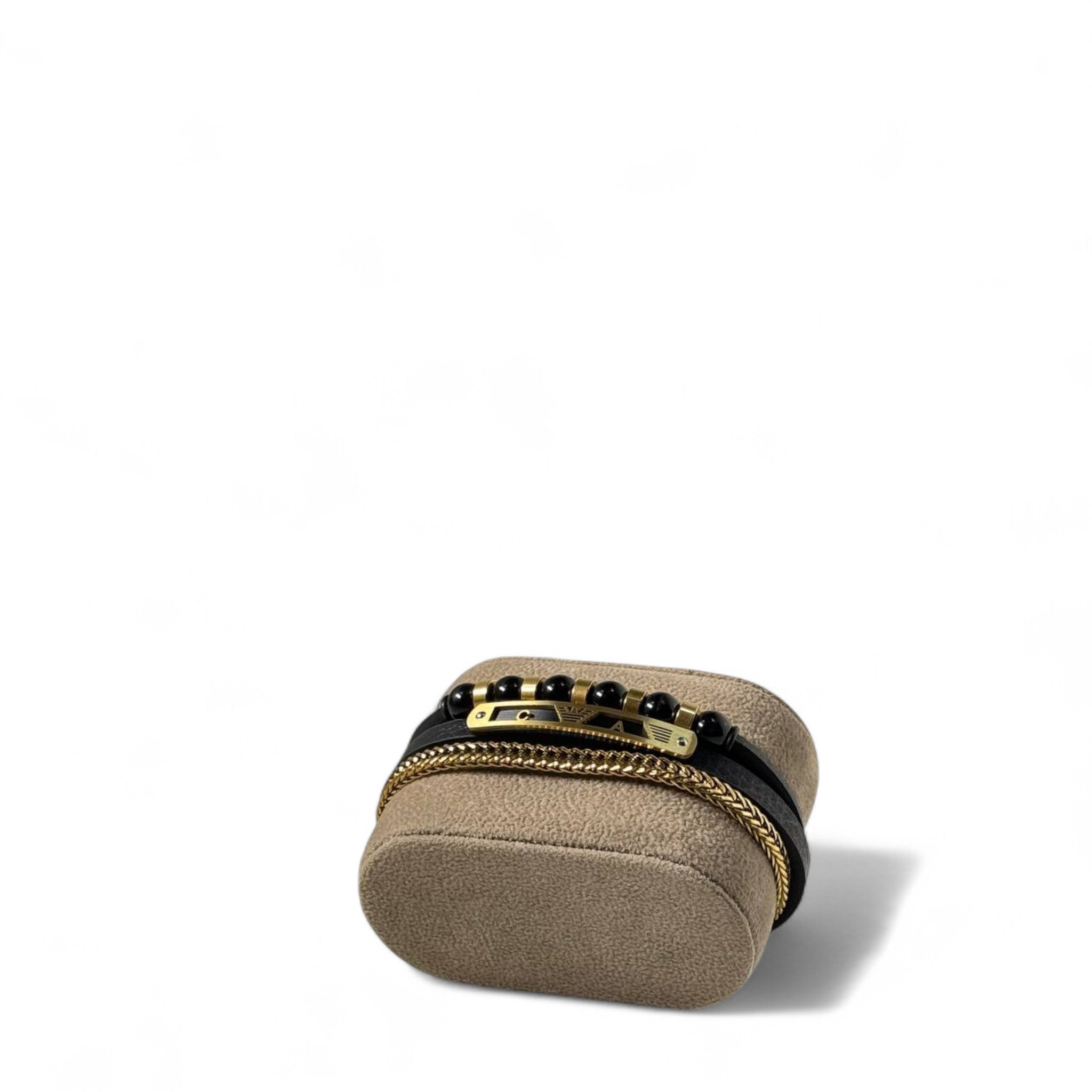 🦅 Emporio Armani Leather Bracelet – Black & Gold Elegance ✨🖤
