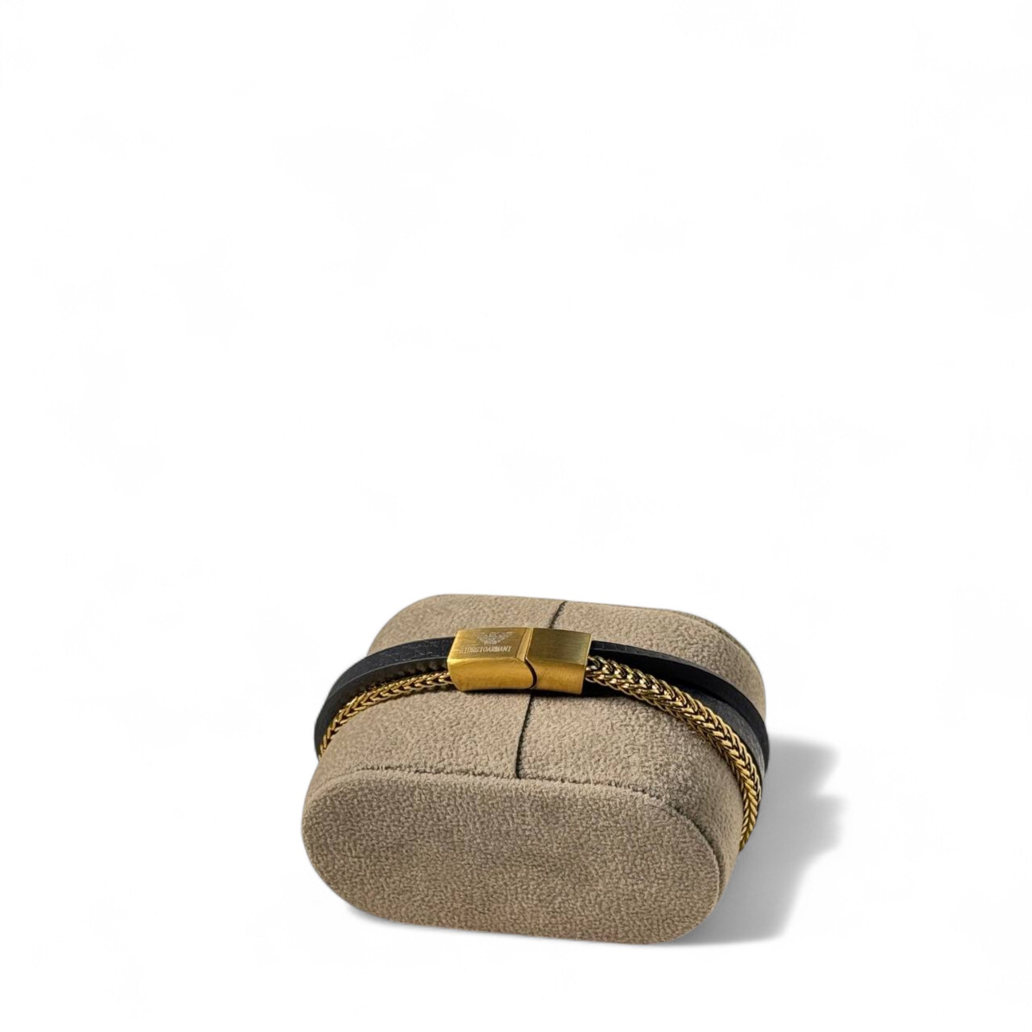🦅 Emporio Armani Leather Bracelet – Black & Gold Elegance ✨🖤
