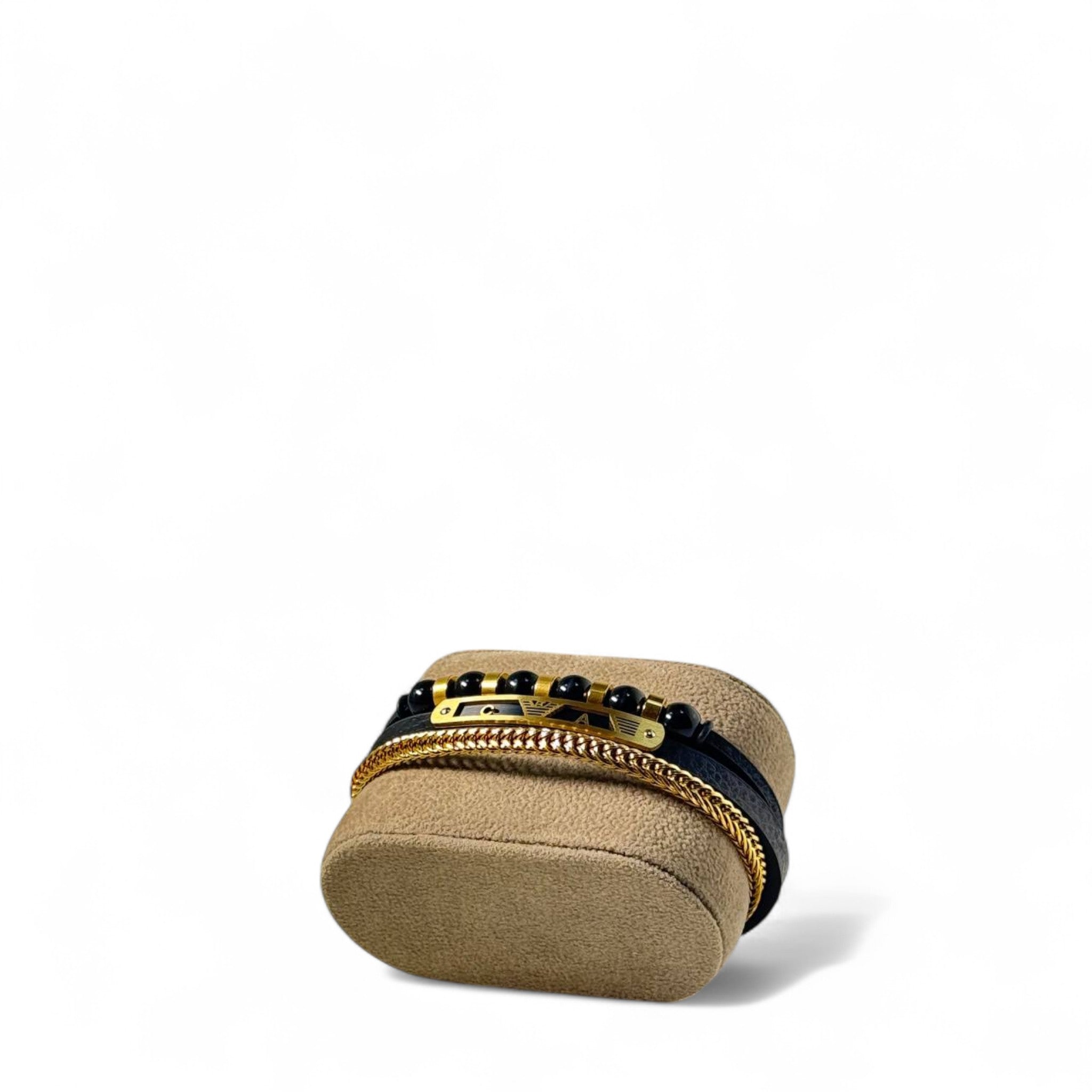 ✨ Emporio Armani Gold-Plated Multi-Layer Bracelet – Elite Black Edition 🖤✨