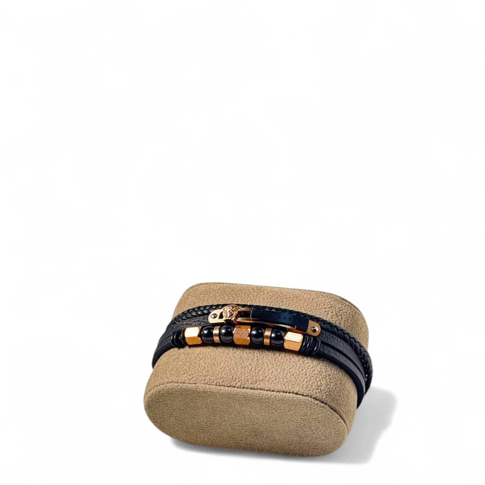 🖤 Versace Black & Gold Leather Bracelet – Iconic Medusa Edition 🐍✨