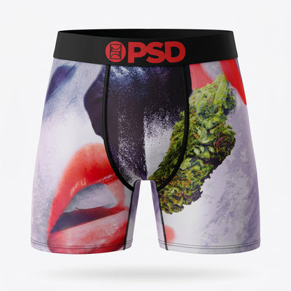 🌿 PSD Cannabis Graphic Men’s Boxer Briefs – Black & Red Waistband 🖤