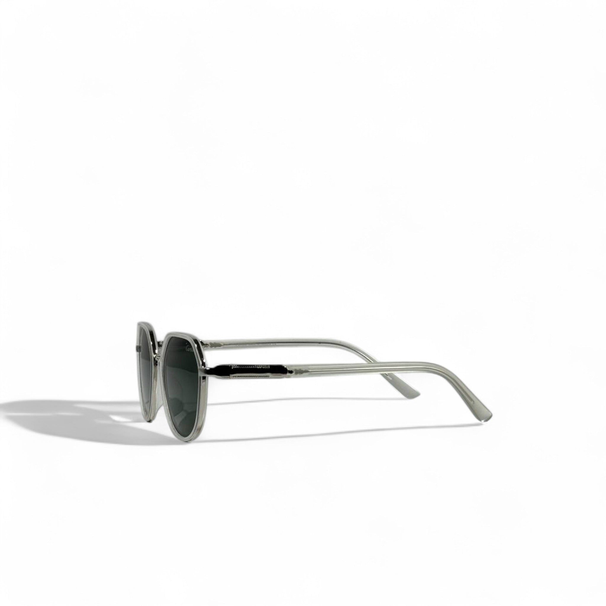 🕶️ Cartier Geometric Silver Sunglasses – Green Lens Luxury