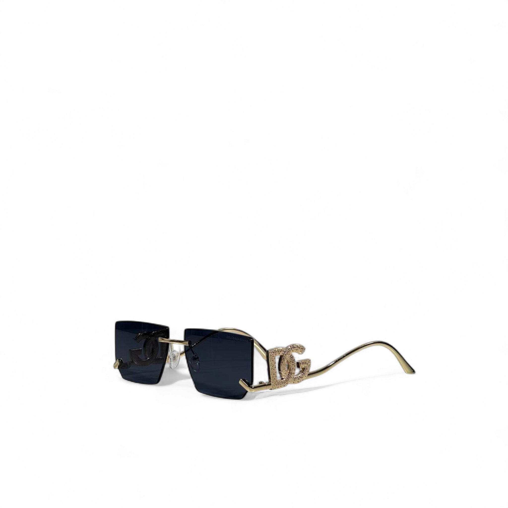 ✨ Dolce & Gabbana Luxury Rimless Sunglasses – Gold Frame & Crystal DG