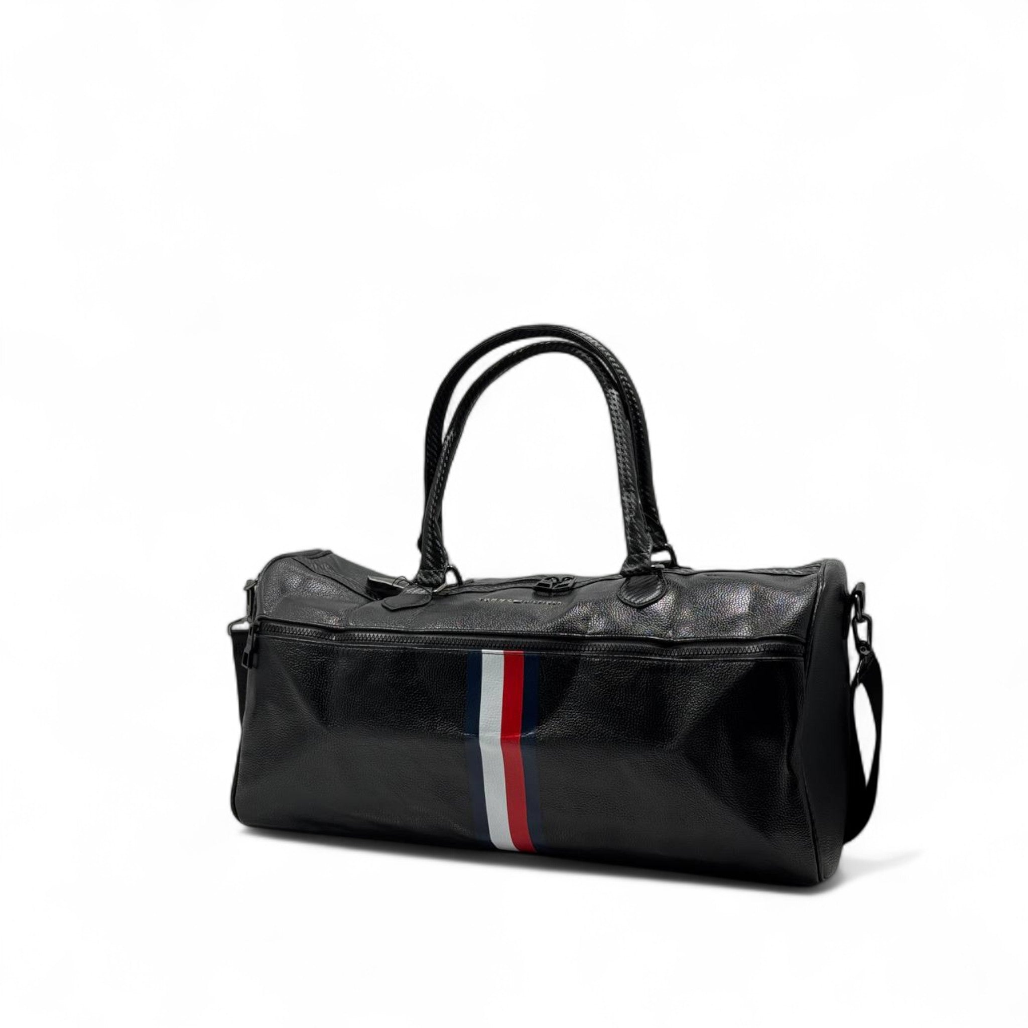 Tommy Hilfiger Black Duffel Bag 🧳 – Signature Striped Travel & Gym Bag