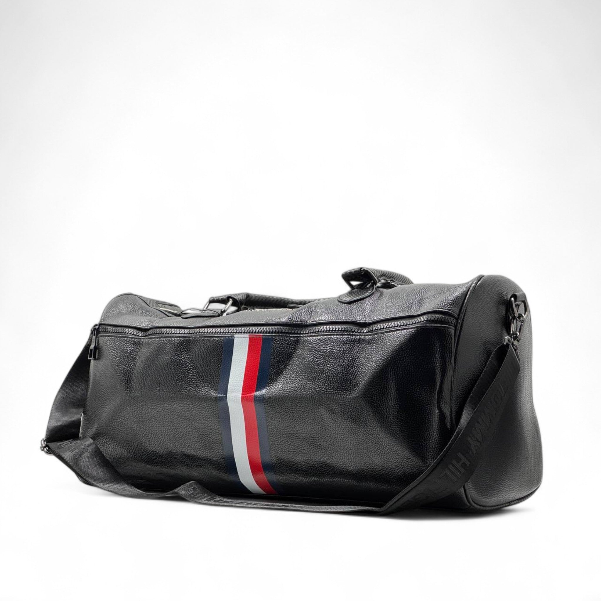 Tommy Hilfiger Black Duffel Bag 🧳 – Signature Striped Travel & Gym Bag