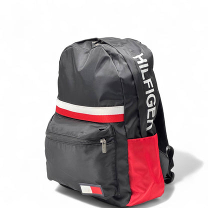 Tommy Hilfiger Black & Red Colorblock Backpack 🎒 – Iconic Flag Detail & Bold Design