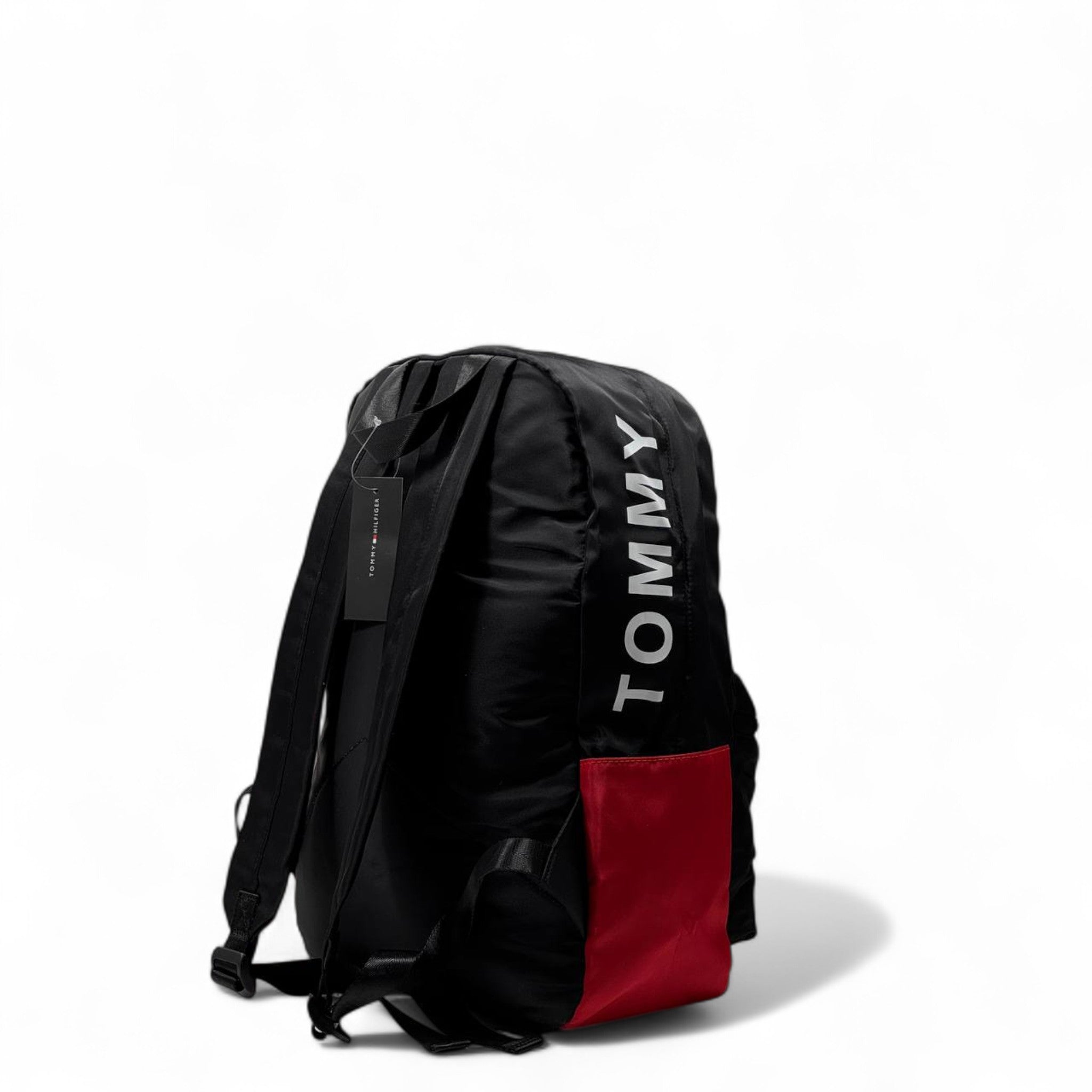 Tommy Hilfiger Black & Red Colorblock Backpack 🎒 – Iconic Flag Detail & Bold Design