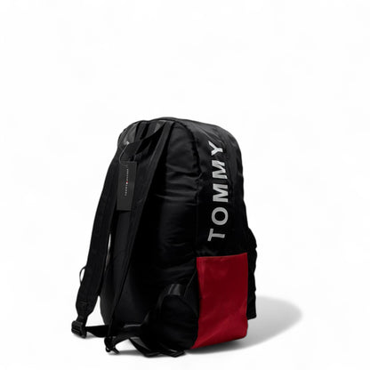 Tommy Hilfiger Black & Red Colorblock Backpack 🎒 – Iconic Flag Detail & Bold Design