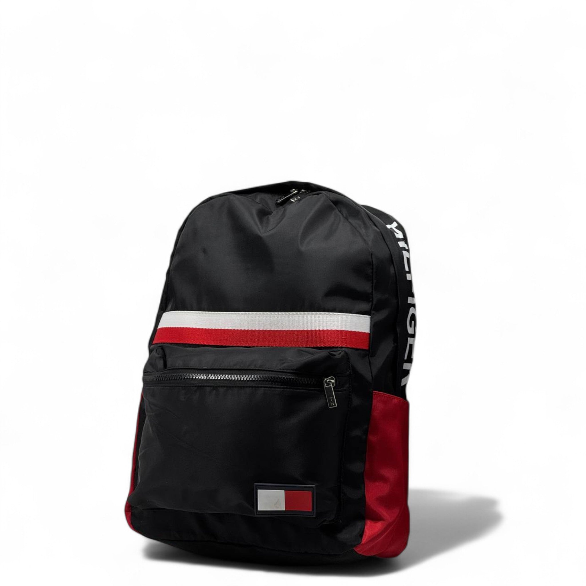Tommy Hilfiger Black & Red Colorblock Backpack 🎒 – Iconic Flag Detail & Bold Design
