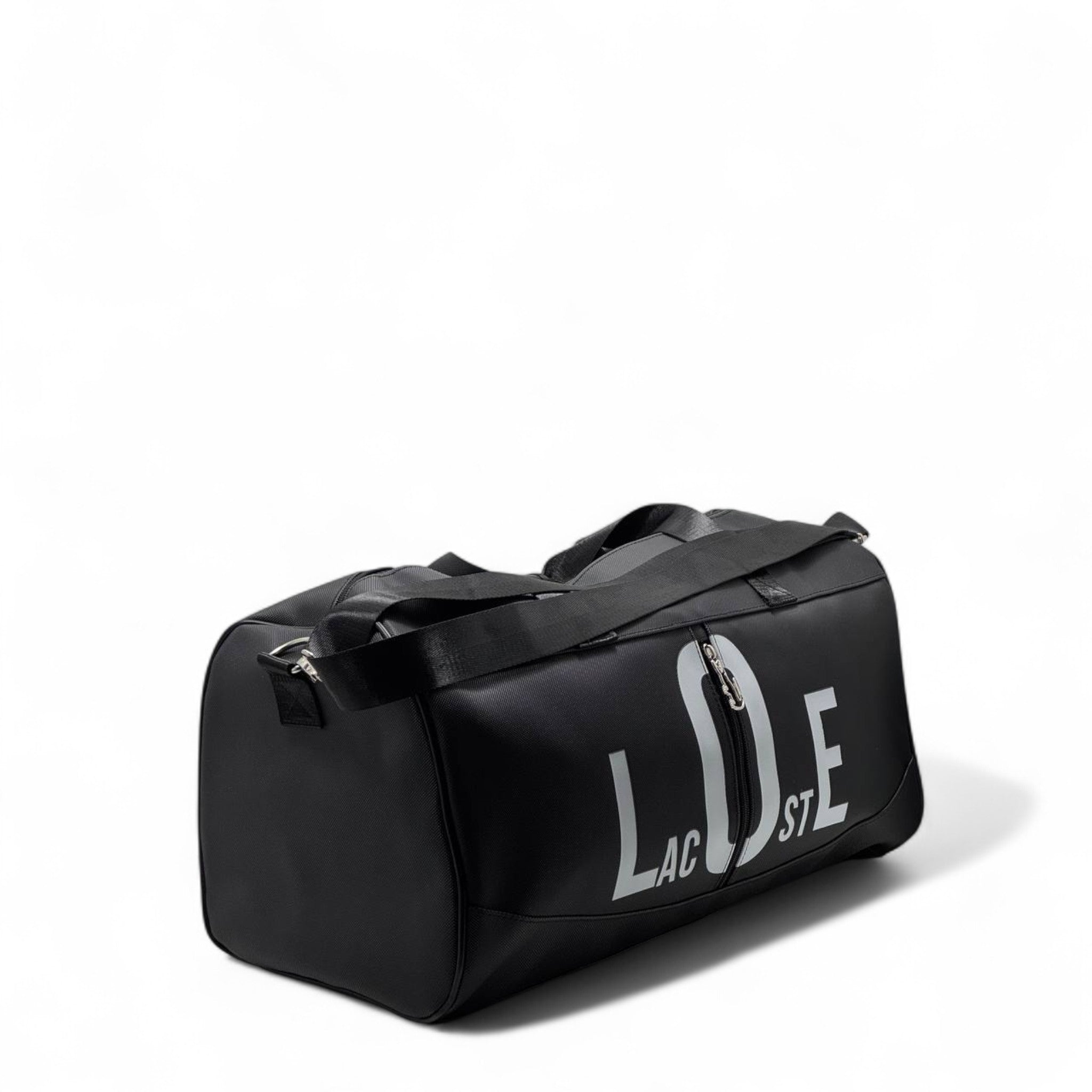 Lacoste Black Graphic Duffel Bag 🎒 – Bold Logo Sports & Travel Carryall