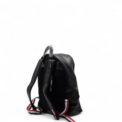 Tommy Hilfiger Faux Leather Backpack 🎒 – Sleek Black with Gold Zips & Logo Detail