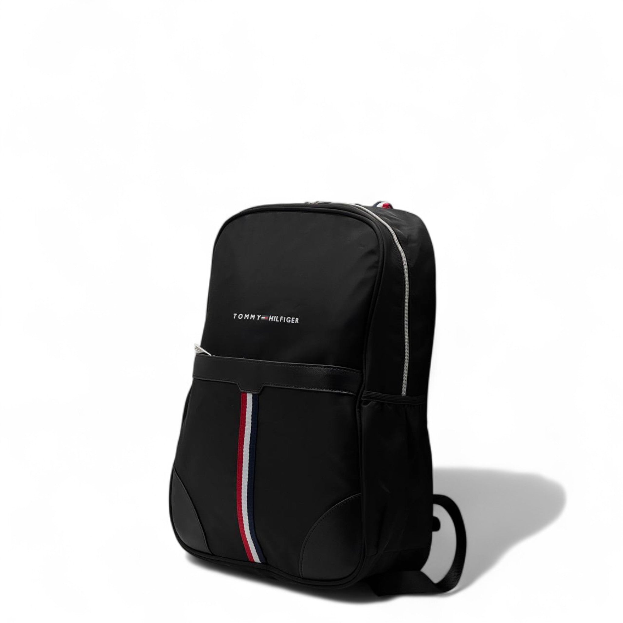 Tommy Hilfiger Stripe Backpack 🎒 – Black Urban Bag with Signature Flag Ribbon