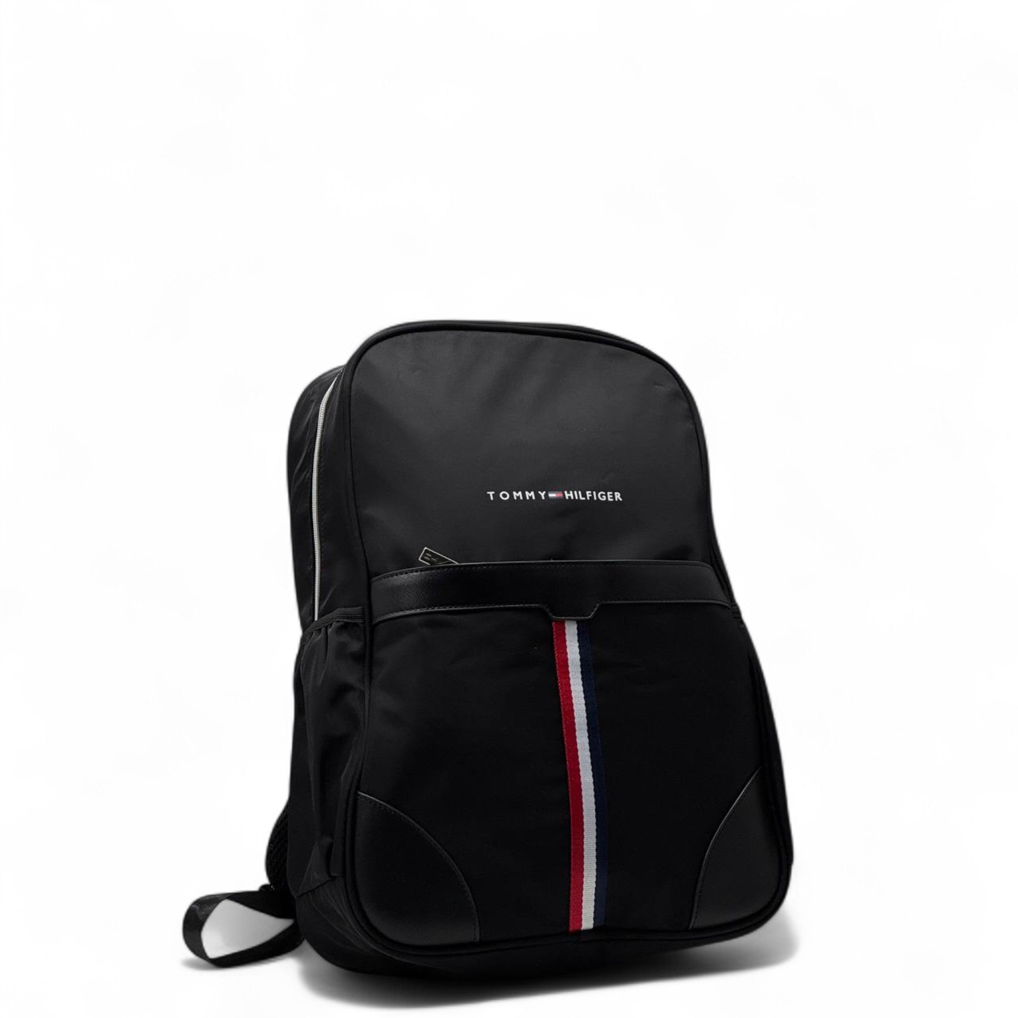 Tommy Hilfiger Stripe Backpack 🎒 – Black Urban Bag with Signature Flag Ribbon