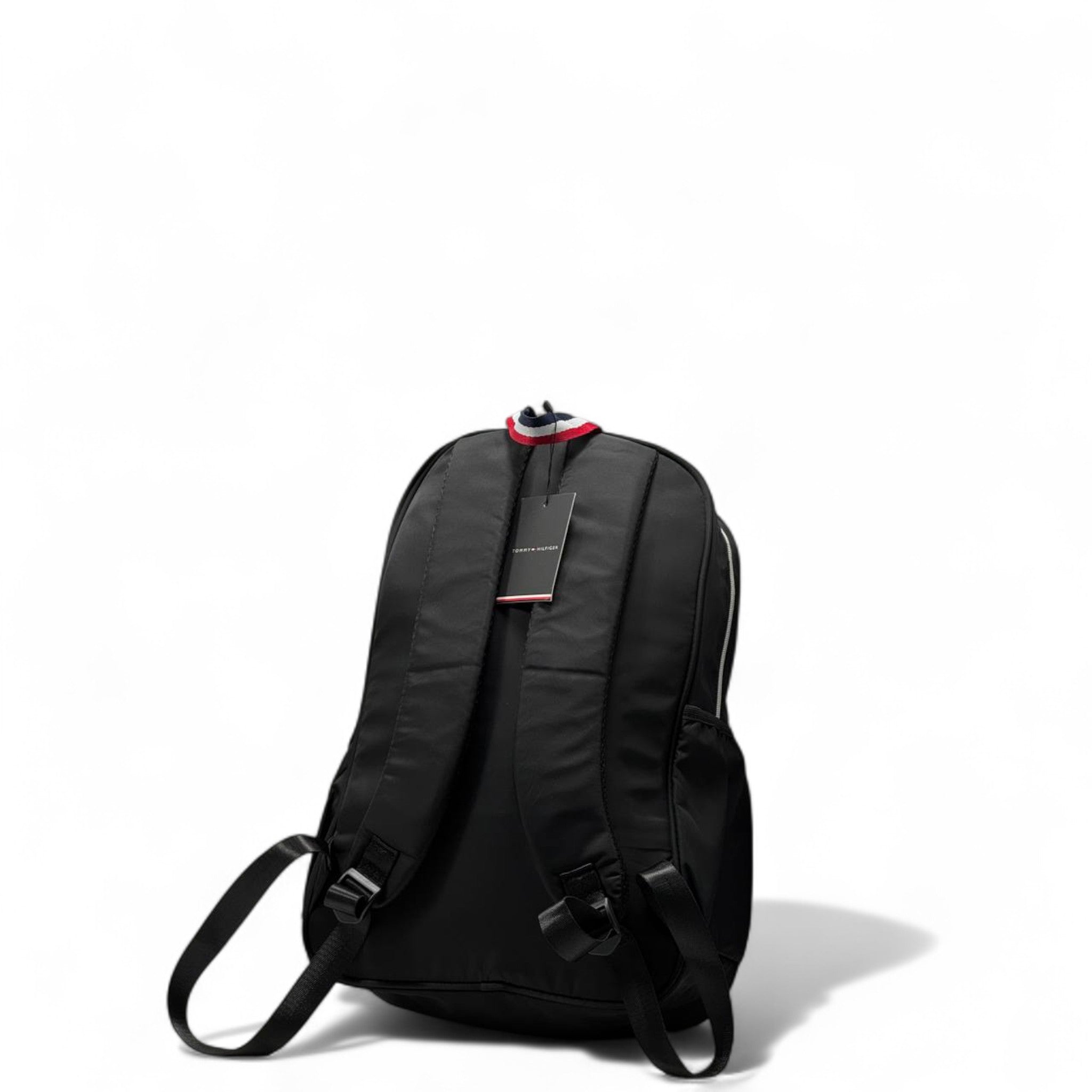 Tommy Hilfiger Stripe Backpack 🎒 – Black Urban Bag with Signature Flag Ribbon