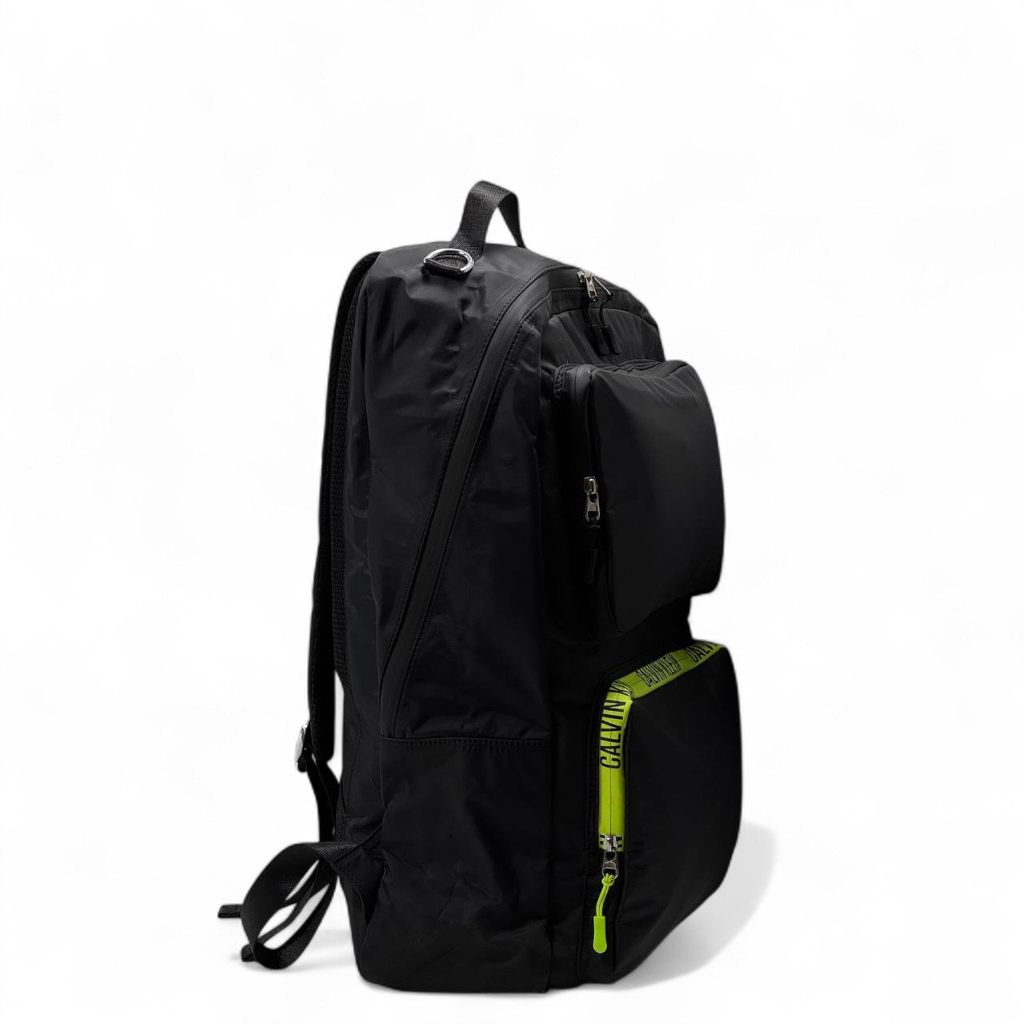 Calvin Klein CK One Backpack 🎒 – Black with Neon Green Logo Accents