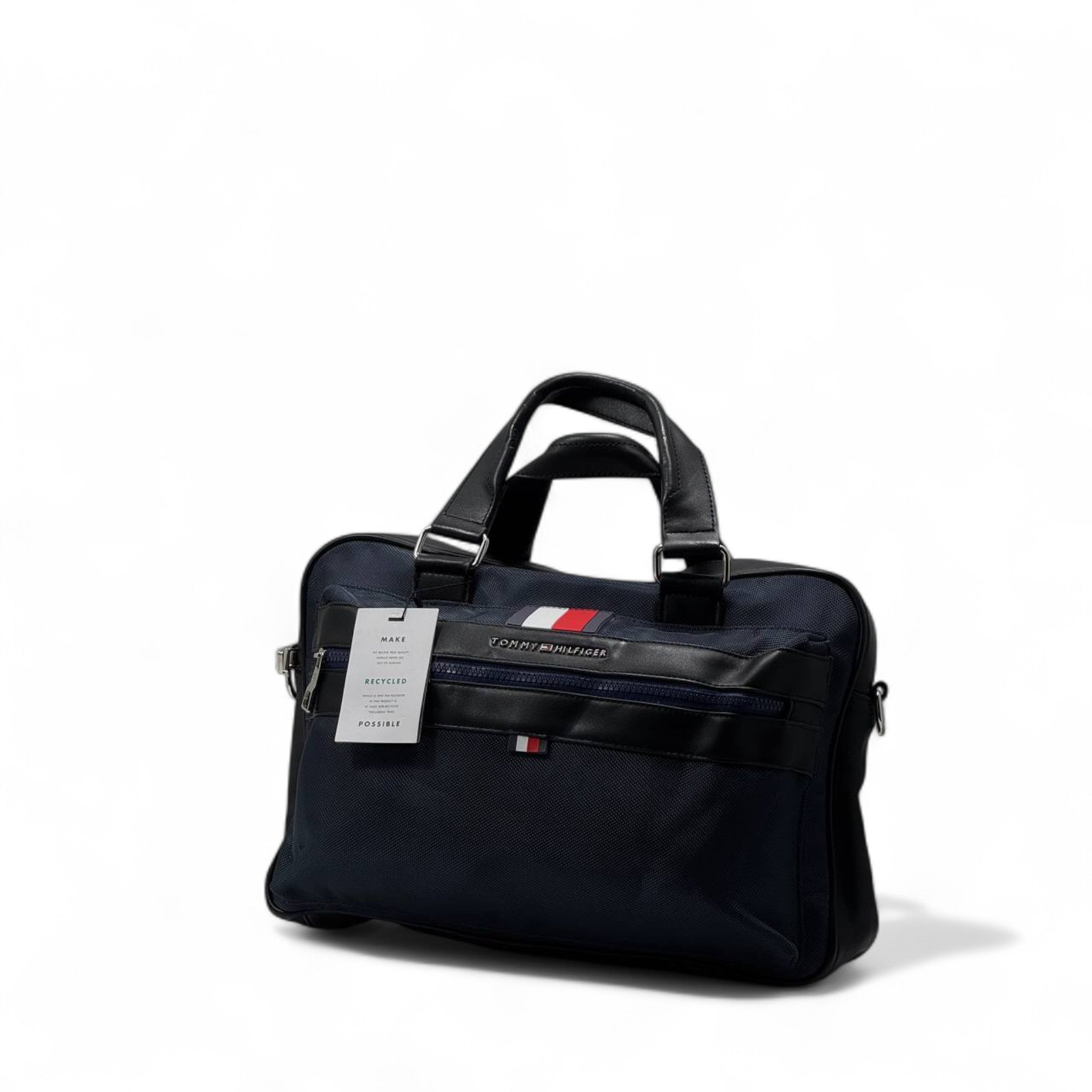 Tommy Hilfiger Recycled Laptop Bag 💻 – Navy Office Briefcase with Flag Detail