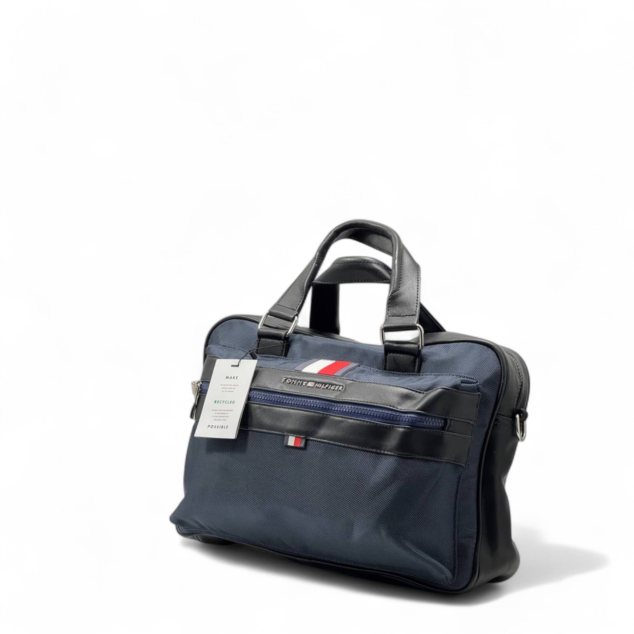 Tommy Hilfiger Recycled Laptop Bag 💻 – Navy Office Briefcase with Flag Detail