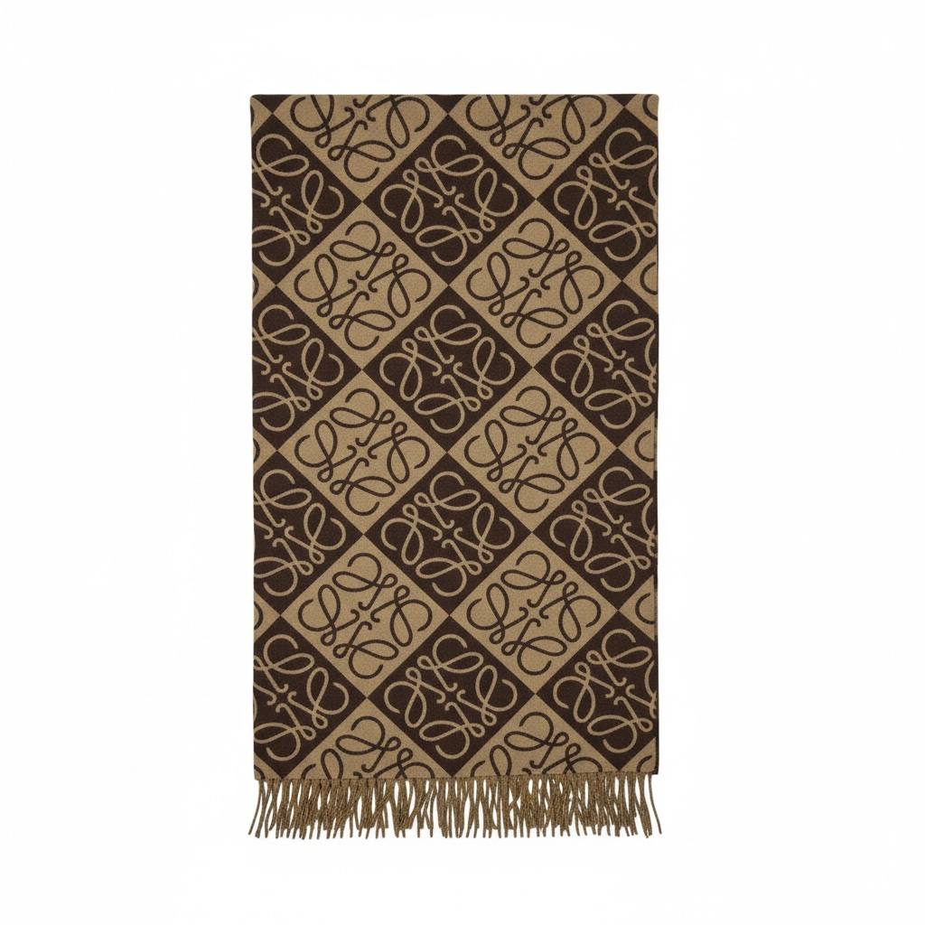 🧣 Loewe Anagram Brown Scarf – Iconic Warm-Tone Luxury