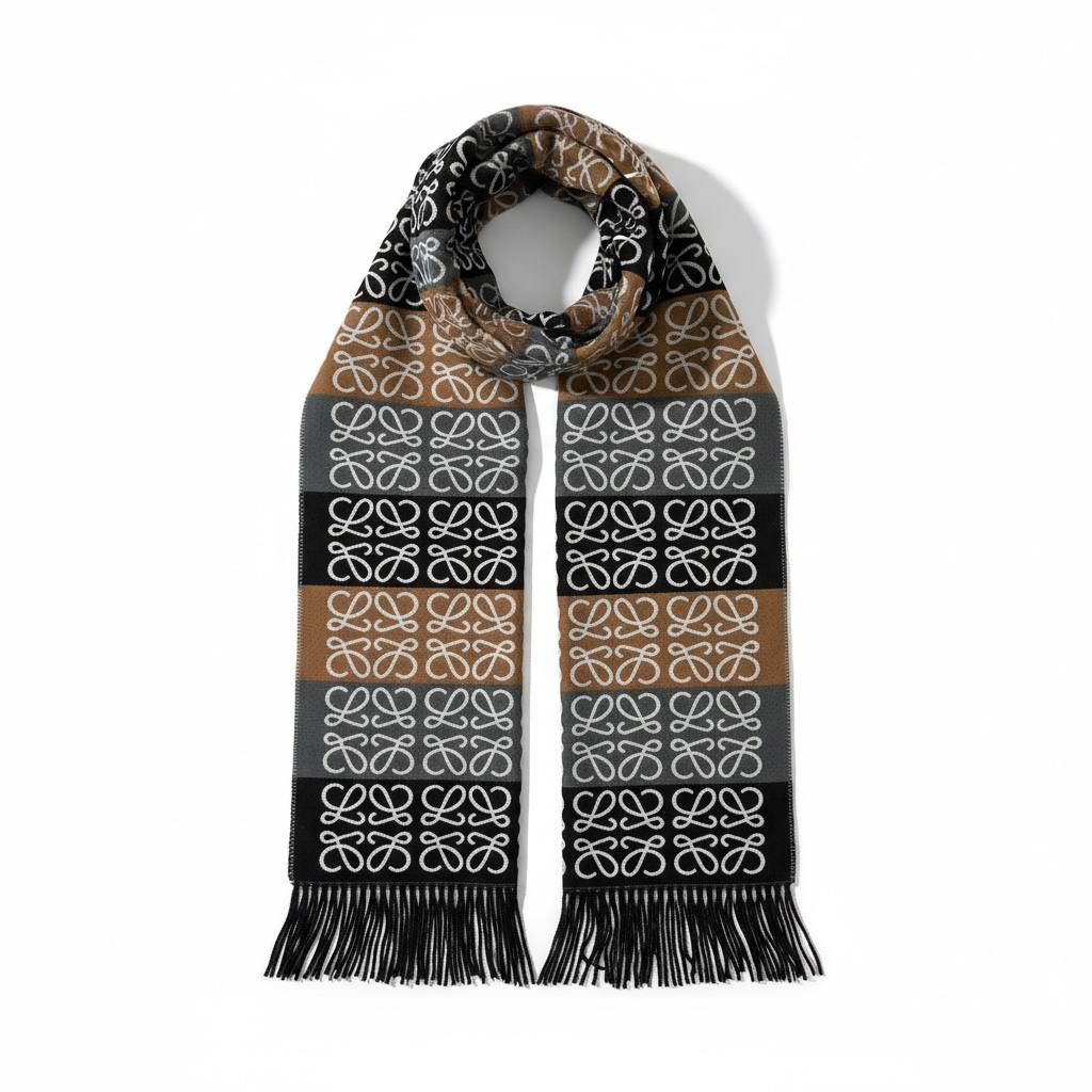 🧣 Loewe Anagram Colorblock Scarf – Bold Neutral Luxury